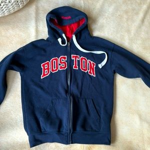 Gorgeous embroidered BOSTON Hooded Full Zip Sweatshirt in Navy & Red